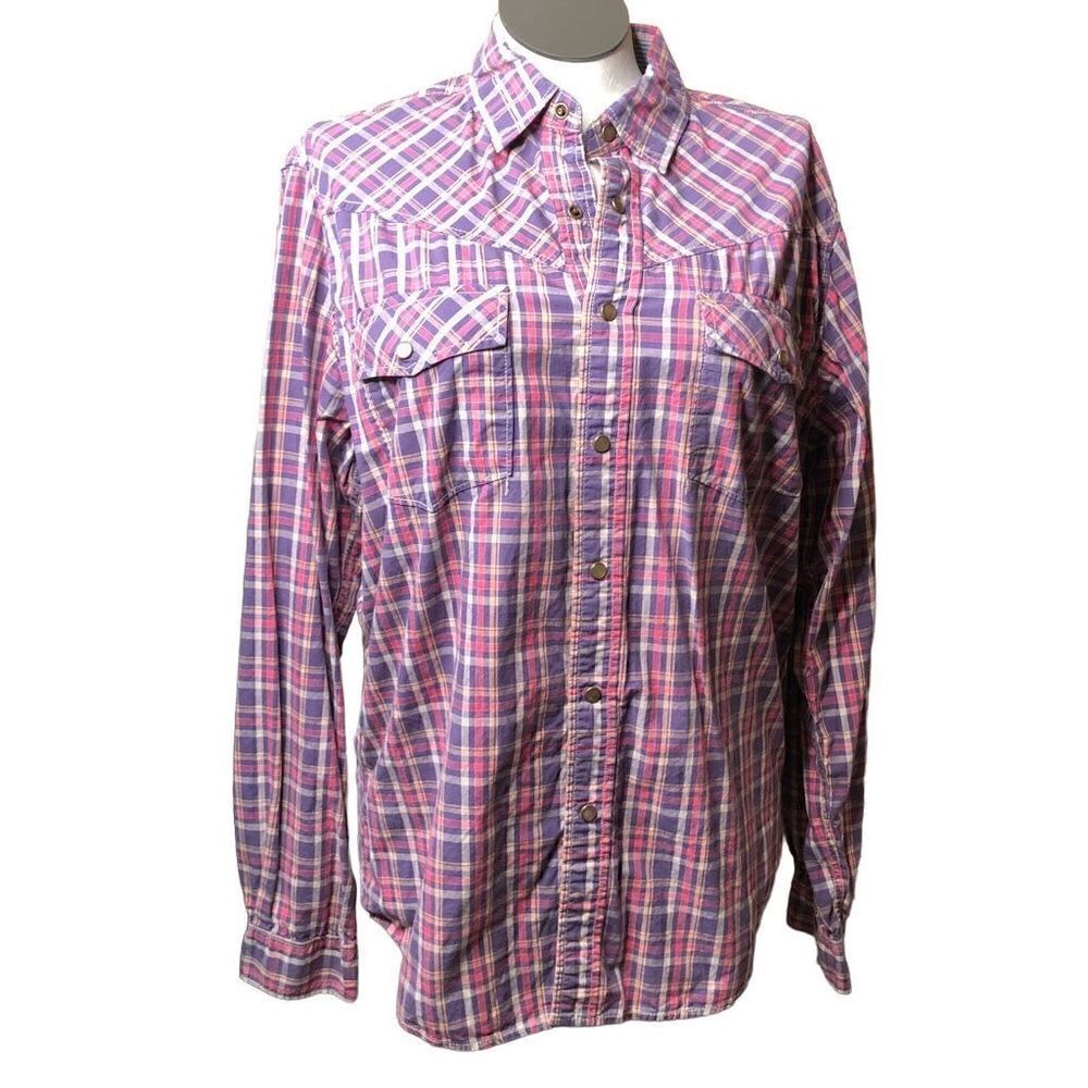 Christian Audiger Button Up Mens XL Purple Plaid Long Sleeve Shirt Rockabilly
